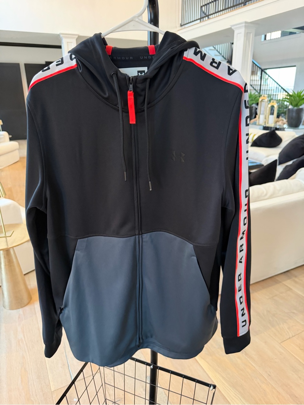 Under Armour Black & Dark Gray Hooded Jacket with Red Trim